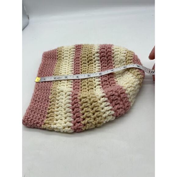 Knit Woven Wide Pink Cream Stripe Beanie Knit Hat Outdoors Coquette XS - Picture 8 of 9